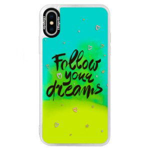 Neonové pouzdro Blue iSaprio - Follow Your Dreams - black - iPhone XS