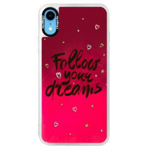 Neonové pouzdro Pink iSaprio - Follow Your Dreams - black - iPhone XR