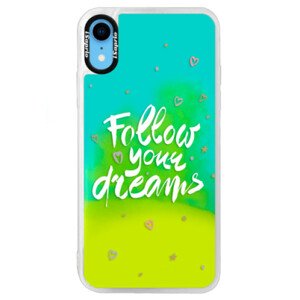 Neonové pouzdro Blue iSaprio - Follow Your Dreams - white - iPhone XR