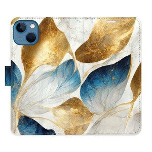 Flipové pouzdro iSaprio - GoldBlue Leaves - iPhone 13
