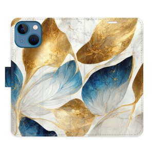Flipové pouzdro iSaprio - GoldBlue Leaves - iPhone 13 mini