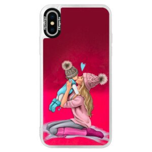 Neonové pouzdro Pink iSaprio - Kissing Mom - Blond and Boy - iPhone XS