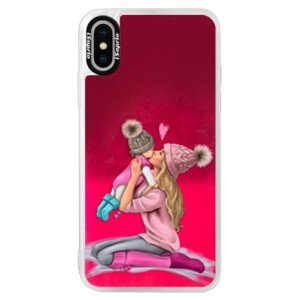 Neonové pouzdro Pink iSaprio - Kissing Mom - Blond and Girl - iPhone XS