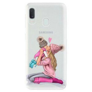 Odolné silikonové pouzdro iSaprio - Kissing Mom - Blond and Girl - Samsung Galaxy A20e