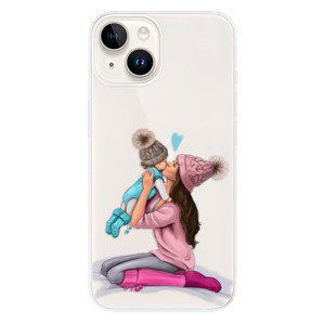 Odolné silikonové pouzdro iSaprio - Kissing Mom - Brunette and Boy - iPhone 15 Plus