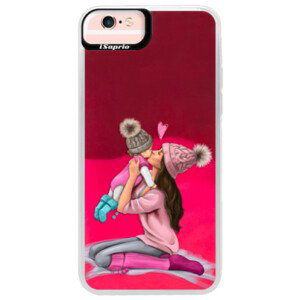 Neonové pouzdro Pink iSaprio - Kissing Mom - Brunette and Girl - iPhone 6 Plus/6S Plus