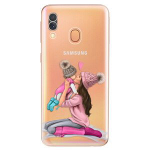 Odolné silikonové pouzdro iSaprio - Kissing Mom - Brunette and Girl - Samsung Galaxy A40
