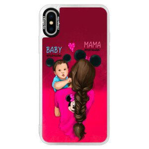 Neonové pouzdro Pink iSaprio - Mama Mouse Brunette and Boy - iPhone XS