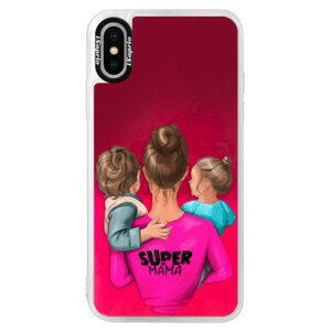 Neonové pouzdro Pink iSaprio - Super Mama - Boy and Girl - iPhone X