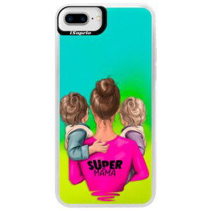 Neonové pouzdro Blue iSaprio - Super Mama - Two Boys - iPhone 7 Plus