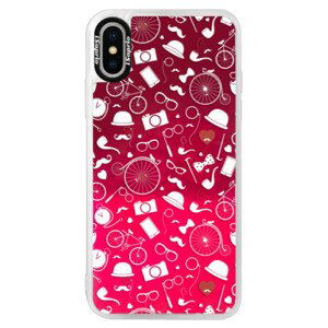 Neonové pouzdro Pink iSaprio - Vintage Pattern 01 - white - iPhone X