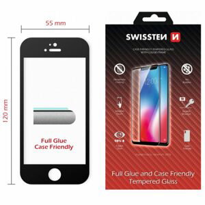Swissten Full Glue, Color frame, Case friendly, Ochranné tvrzené sklo, Apple iPhone 5 / SE, černé