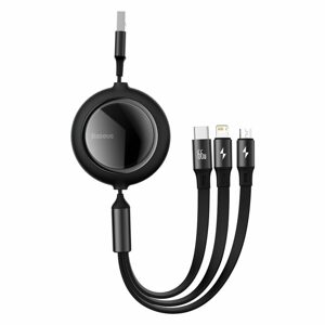 Baseus Bright Mirror 3v1 svinovací kabel USB na Micro USB / USB-C / Lightning, 1,2 m, 66 W, černý (CAMLC-MJ01)