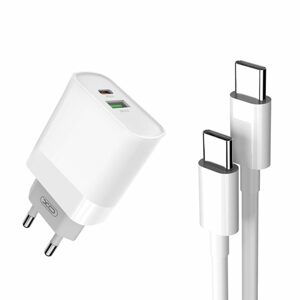 XO nabíječka L64 PD QC 3.0 18W 1x USB 1x USB-C, bílá + USB-C - USB-C kabel