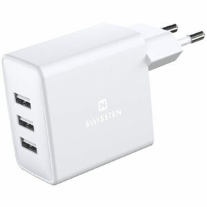 Swissten síťový adaptér, 3x USB, 3A, 15W, bílý