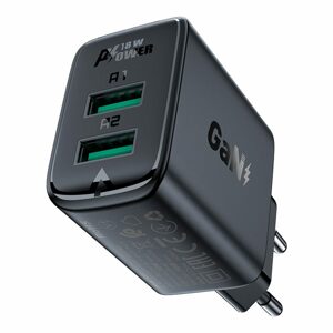 Acefast nabíječka 2x USB 18W QC 3.0, AFC, FCP, černá (A33 černá)