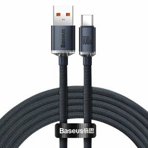 Baseus Crystal Shine Series kabel s podporou rychlého nabíjení, USB - USB-C, 100W, 1,2 m, černý (CAJY000401)