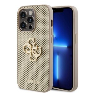 Zadní kryt Guess PU Perforated 4G Glitter Metal Logo pro iPhone 14 Pro zlatý