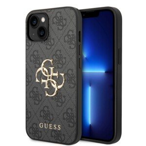 Guess PU 4G Metal Logo Zadní Kryt pro iPhone 15 Grey