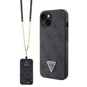 Guess PU 4G Strass Triangle Metal Logo Zadní Kryt + Crossbody Popruh pro iPhone 15 Black