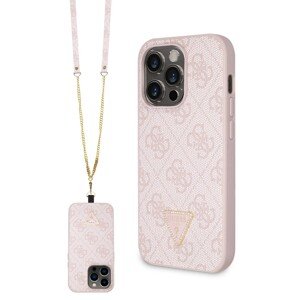 Guess PU 4G Strass Triangle Metal Logo Zadní Kryt + Crossbody Popruh pro iPhone 15 Pro Max Pink