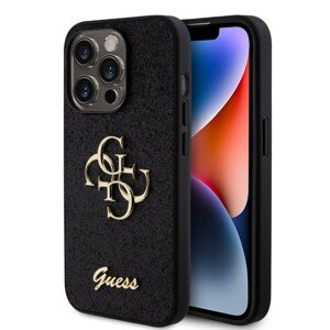 Guess PU Fixed Glitter 4G Metal Logo Zadní Kryt pro iPhone 15 Pro Black