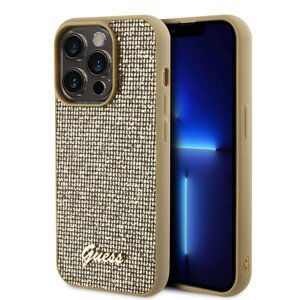 Guess PU Square Mirror Script Logo Zadní Kryt pro iPhone 15 Pro Gold