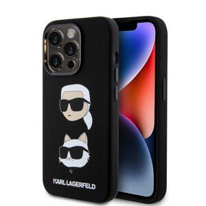 Karl Lagerfeld Liquid Silicone Karl and Choupette Heads Zadní Kryt pro iPhone 15 Pro Black