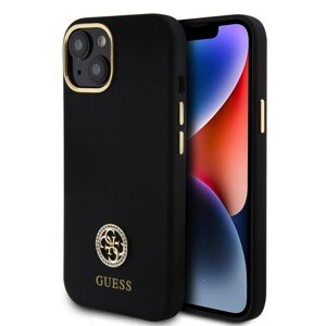 Guess Liquid Silicone 4G Strass Metal Logo Zadní Kryt pro iPhone 15 Black