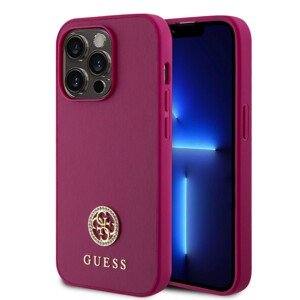 Guess PU 4G Strass Metal Logo Zadní Kryt pro iPhone 15 Pro Pink