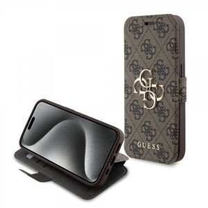 Guess PU 4G Metal Logo Book Pouzdro pro iPhone 15 Pro Brown