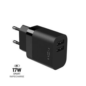 Síťová nabíječka FIXED s 2xUSB výstupem, 17W Smart Rapid Charge, černá