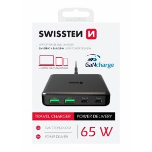 Adaptér Swissten mini desktop gan s funkcí rychlonabíjení 65W černý