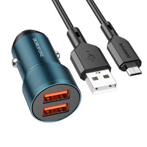 Nabíječka do auta Borofone BZ19 vč. microUSB datového kabelu Dual 12W modrá