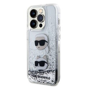 Karl Lagerfeld Liquid Glitter Karl and Choupette Head Zadní Kryt pro iPhone 15 Pro Silver