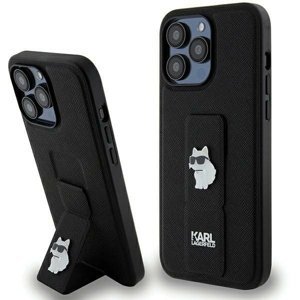 Originální pouzdro KARL LAGERFELD hardcase Gripstand Saffiano Choupette Pins KLHCP13XGSACHPK pro Iphone 13 Pro Max Black