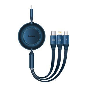 Kabel Baseus Bright Mirror 3 v 1 - Typ C na Micro USB, Lightning, Typ C - 100W 1,1 metru (CAMJ010203) modrý