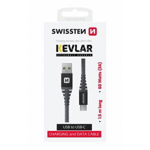 Datový kabel swissten kevlar usb / usb-c 1,5 m antracit