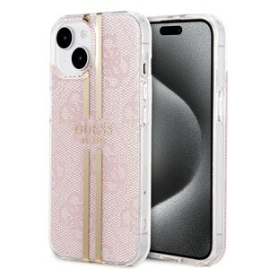 Guess IML 4G Gold Stripe Zadní Kryt pro iPhone 15 Pink