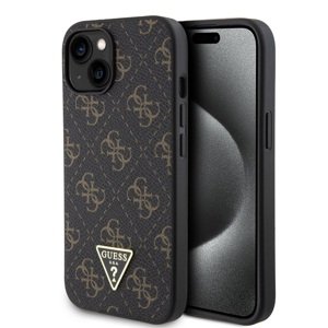 Guess PU Leather 4G Triangle Metal Logo Zadní Kryt pro iPhone 15 Black