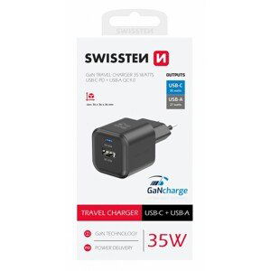 Adaptér Swissten s funkcí rychlonabíjení 27W Dual černý