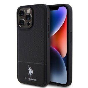 U.S. Polo PU Leather Mesh Pattern Double Horse Zadní Kryt pro iPhone 15 Pro Black