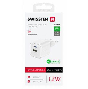 Adaptér Swissten 12W USB-A, USB-C bílý