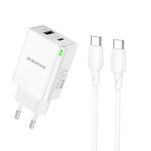 Rychlonabíječka Borofone BN16 vč. datového kabelu USB-C Dual 45W bílá