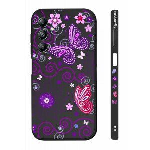 Kryt TopQ Design Samsung A14 Fialoví motýlci černý 121550 (pouzdro neboli obal na mobil Samsung A14)