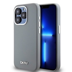 Zadní Kryt DKNY Liquid Silicone Silver Metal Logo Magsafe pro iPhone 15 Pro Grey