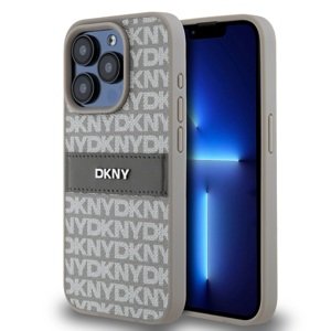 Zadní Kryt DKNY PU Leather Repeat Pattern Tonal Stripe pro iPhone 15 Pro Max Beige