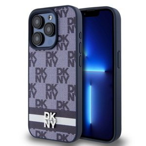 Zadní Kryt DKNY PU Leather Checkered Pattern and Stripe pro iPhone 15 Pro Max Blue