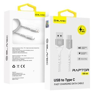 Datový kabel Blavec Raptor Braided - USB na typ C - PD 66W 6A 1m (CRA-UC6WS10) bílo-stříbrný