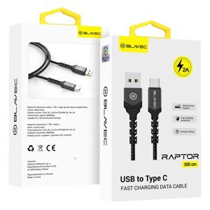 Datový kabel Blavec Raptor Braided - USB na typ C - 2A 3m (CRA-UC2BG30) černo-šedý